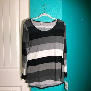 NWT Black White and Grey Striped Long Sleeve Top